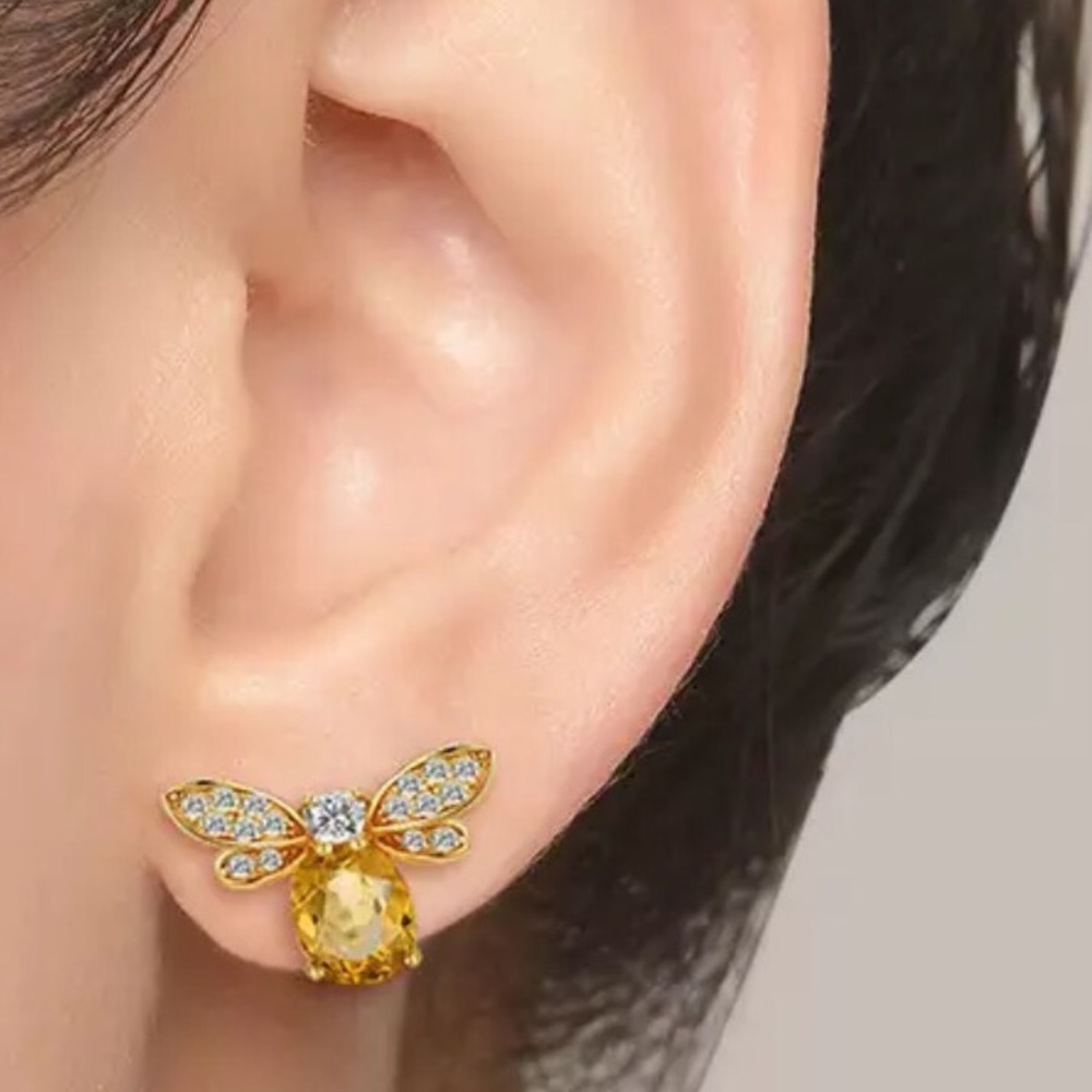 Sold Genuine CITRINE bee stud earrings. - Picture 6 of 6